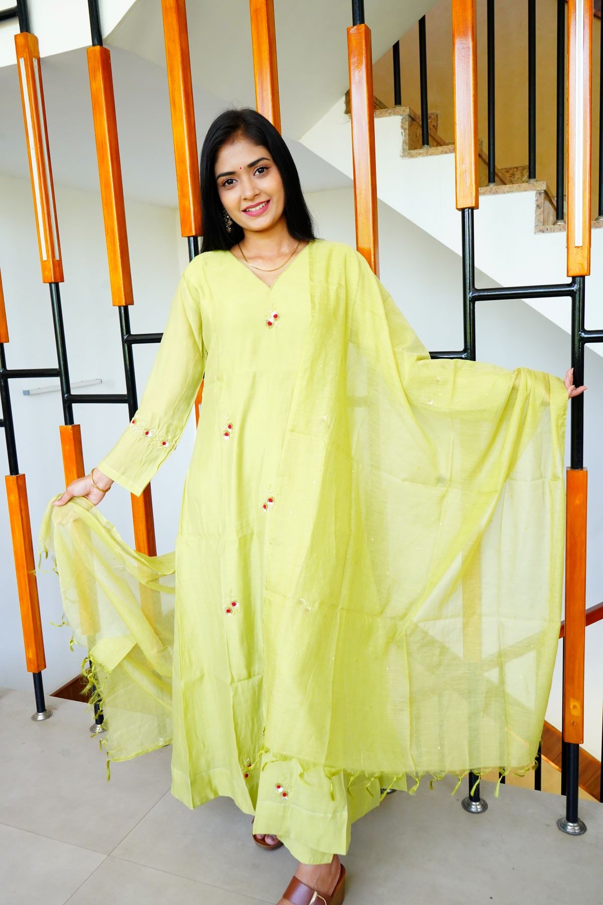 Pista Green Antique work Mul Chanderi Salwar Suits