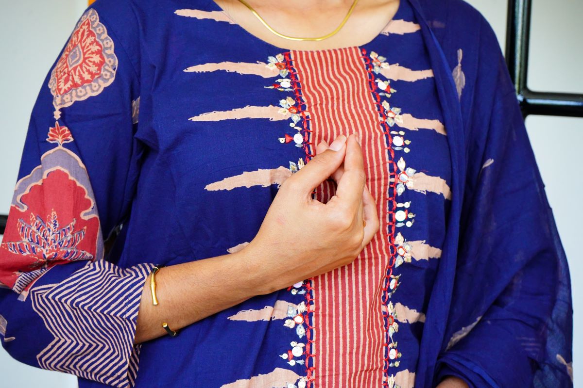 Navy Blue Geometrical Design Cotton Suits