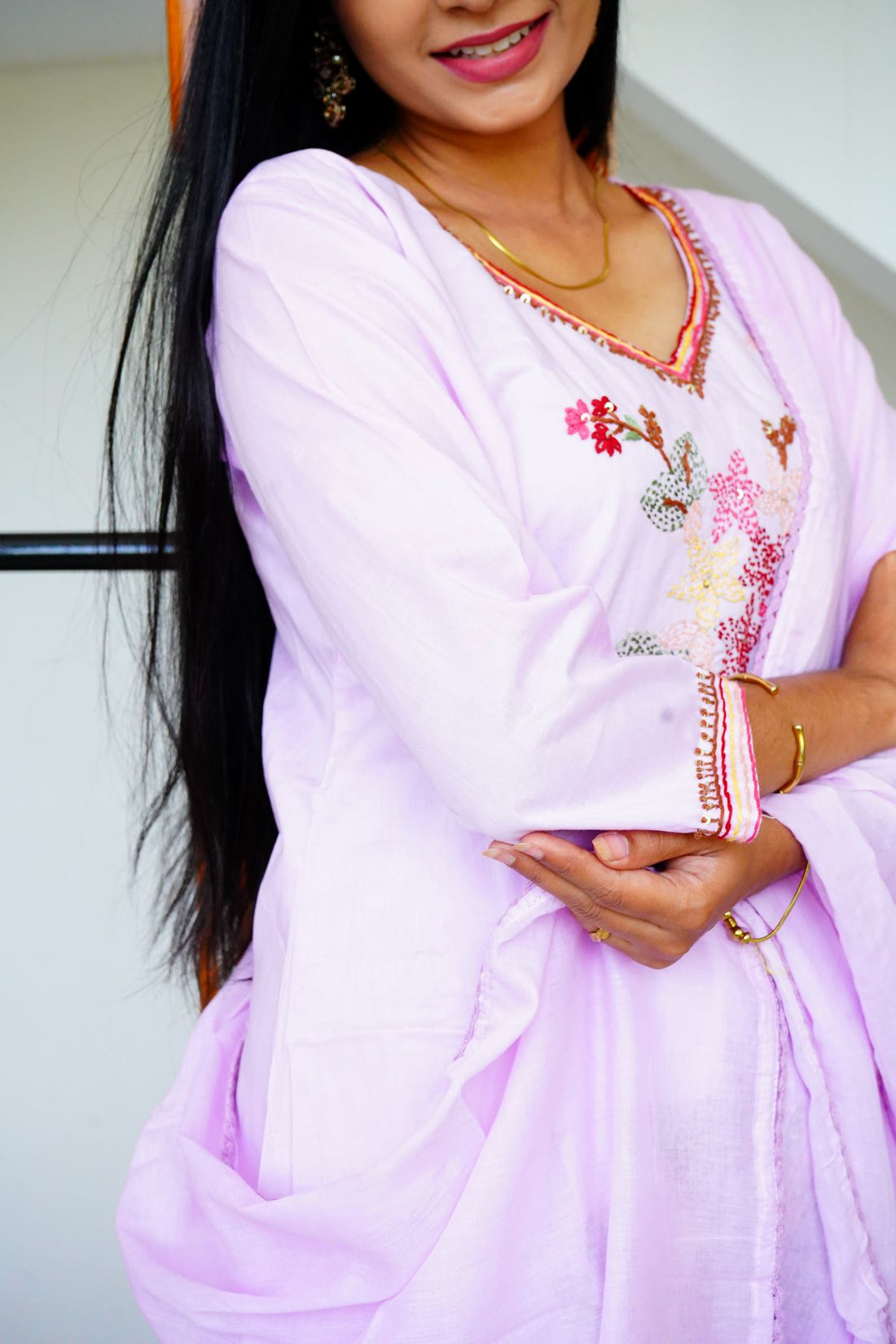 Creamy Purple Thread Work Mul Chadenri Salwar Suits