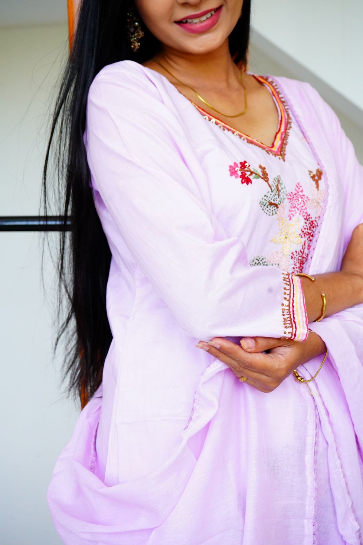 Creamy Purple Thread Work Mul Chadenri Salwar Suits