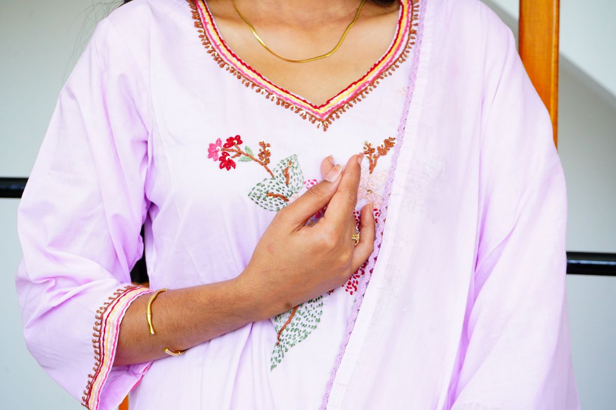 Creamy Purple Thread Work Mul Chadenri Salwar Suits
