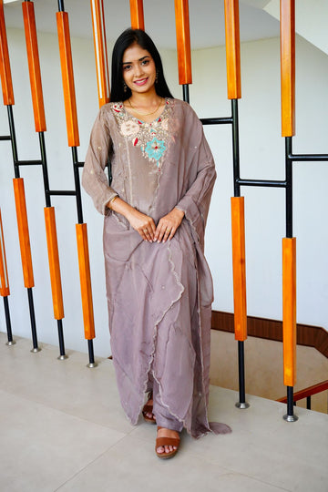 Muted Mauve Shimmery Chinnon Salwar Suits