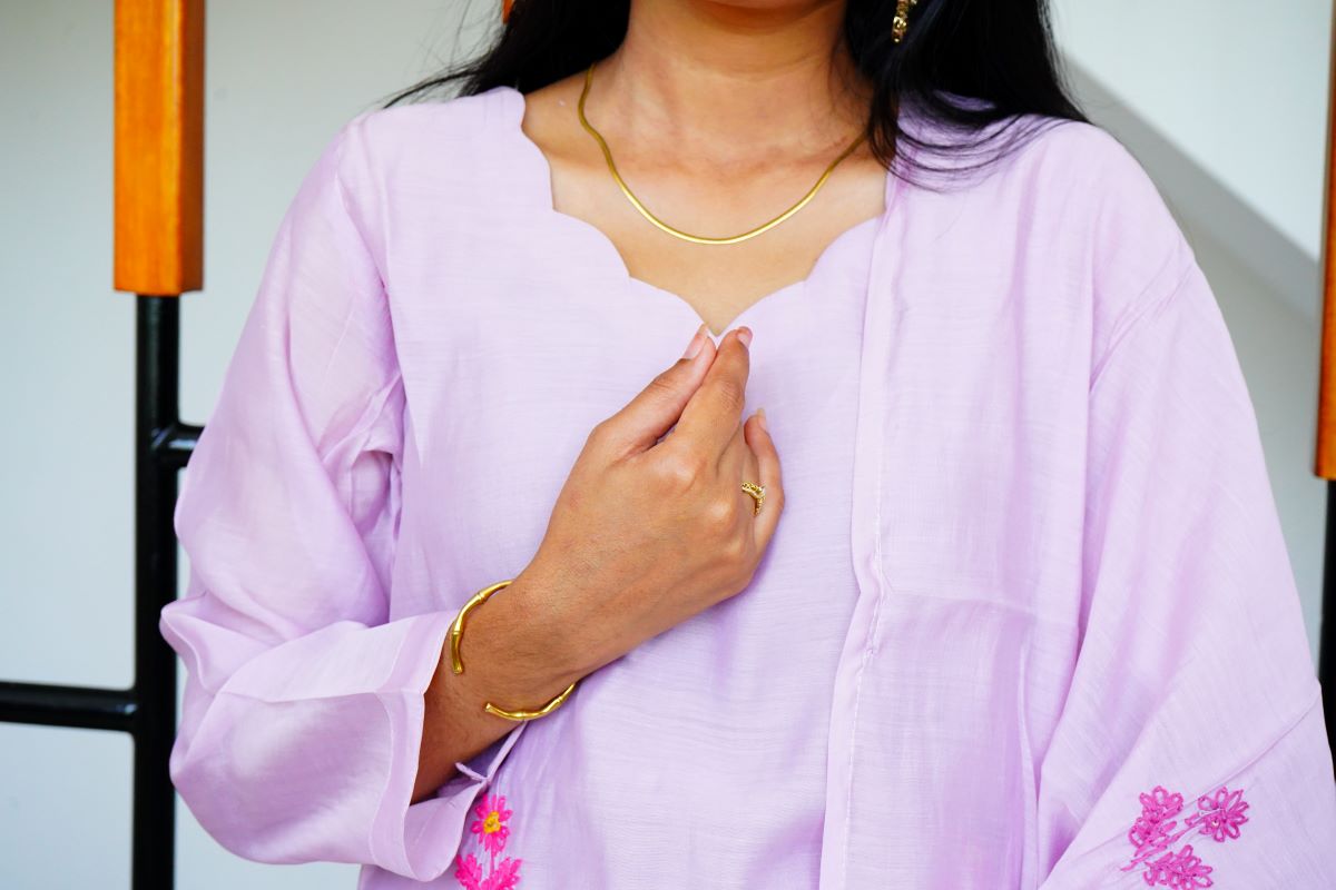 Pastel Lavender Creamy Embroidery Mul Chanderi Salwar Suits