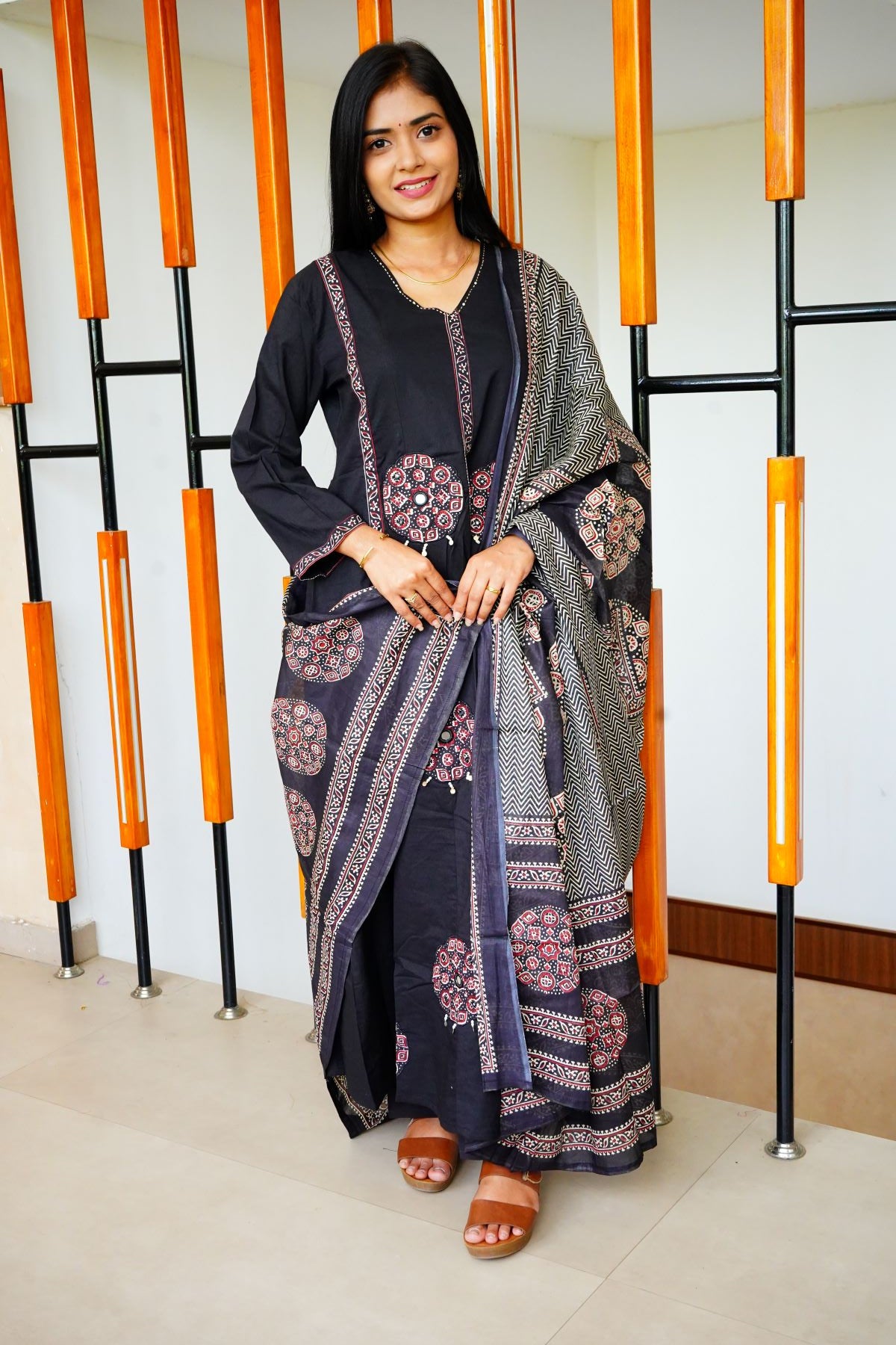 Black Red Digital Prints Salwar Suits