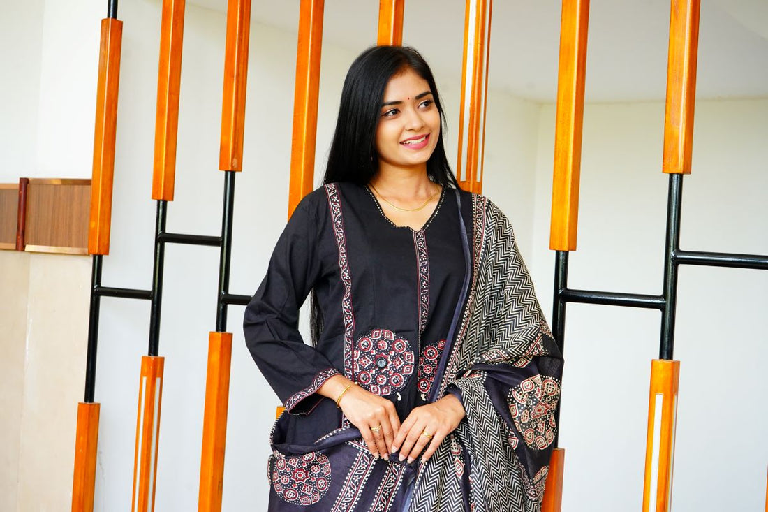 Black Red Digital Prints Salwar Suits