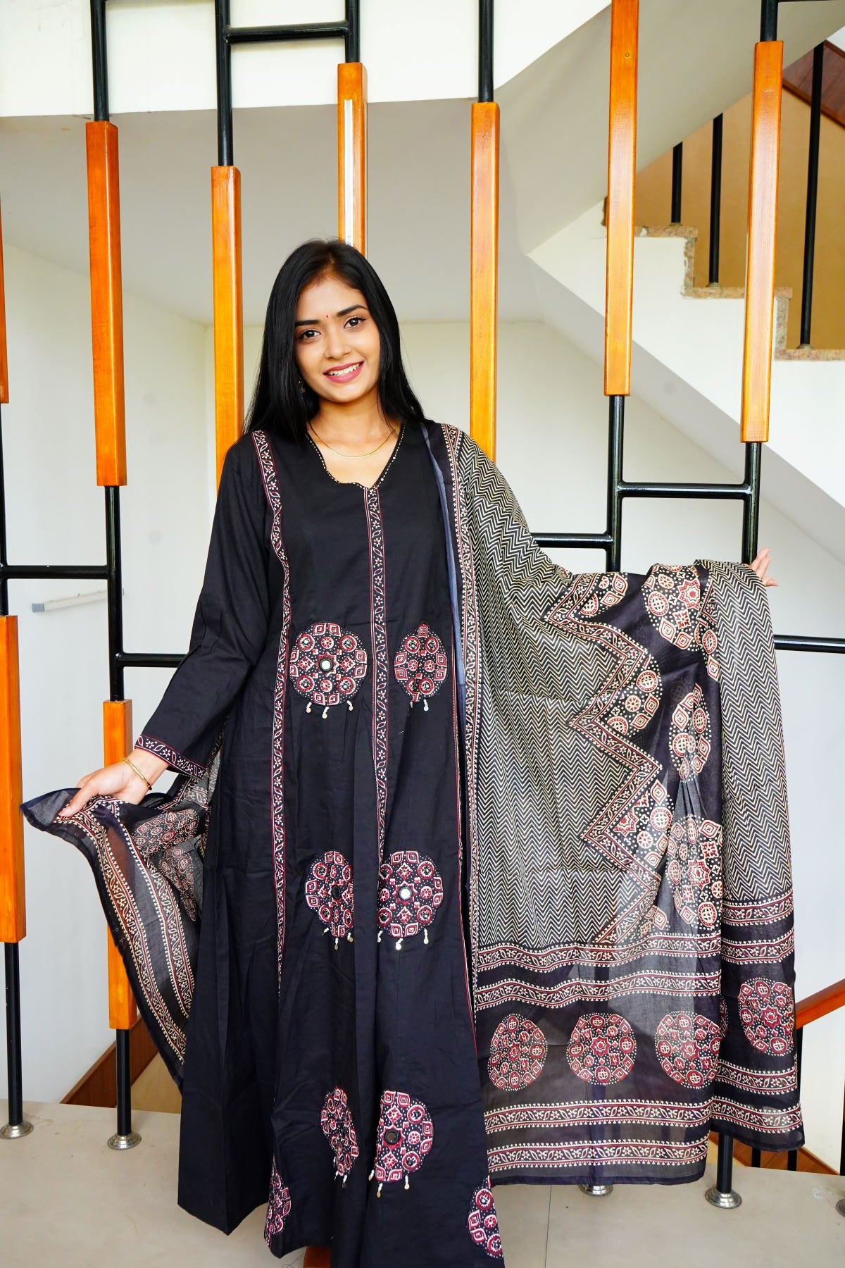 Black Red Digital Prints Salwar Suits