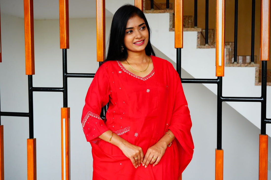 Premium Cheery Red  Mul Chanderi Salwar Suits