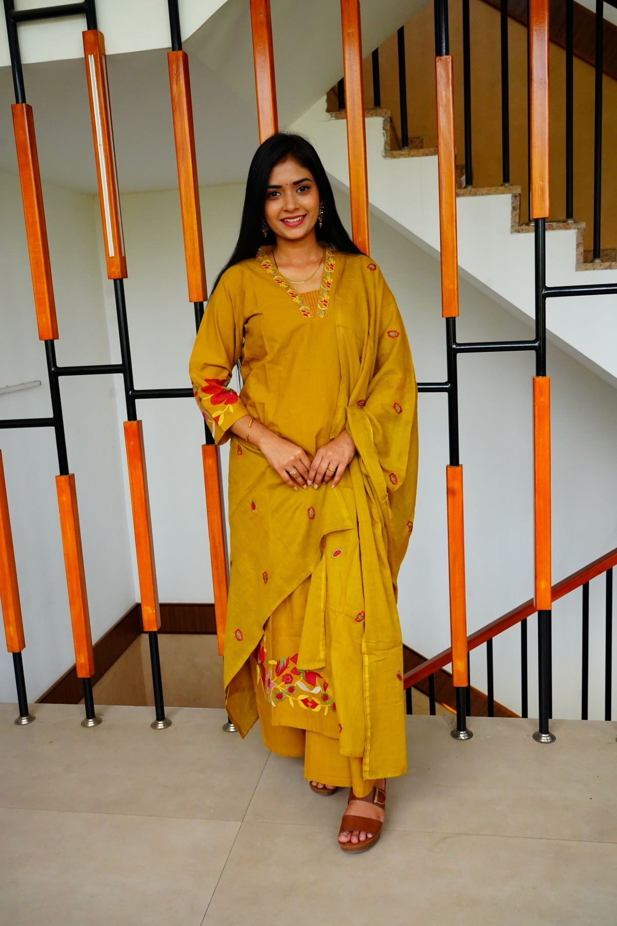 Mustard Applique Cotton Suits
