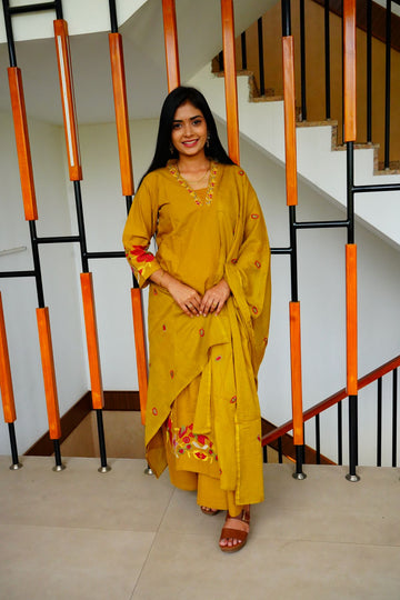Mustard Applique Cotton Suits