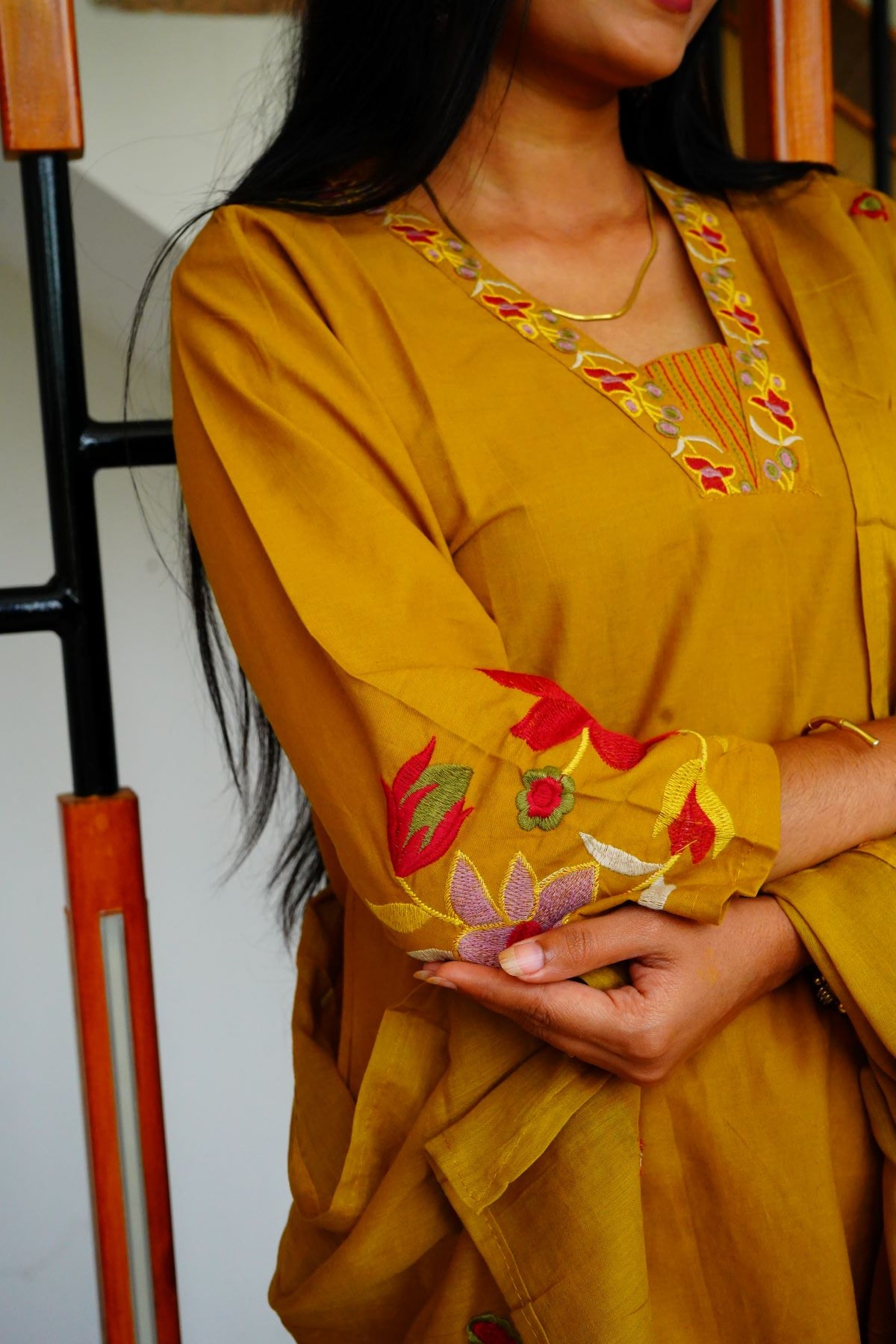 Mustard Applique Cotton Suits