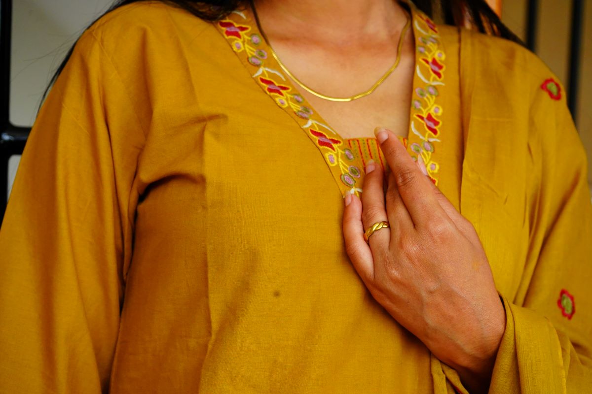 Mustard Applique Cotton Suits