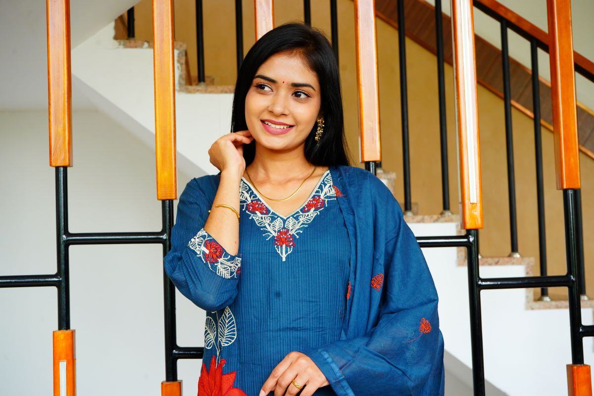 Grace in Blue Blooming Kota Salwar Suits