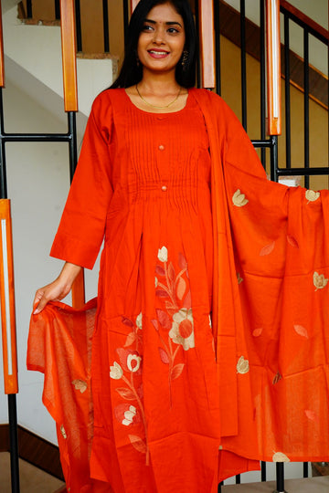 Elegant Cotton Anarkali Beautiful floral applique work Salwar Suits