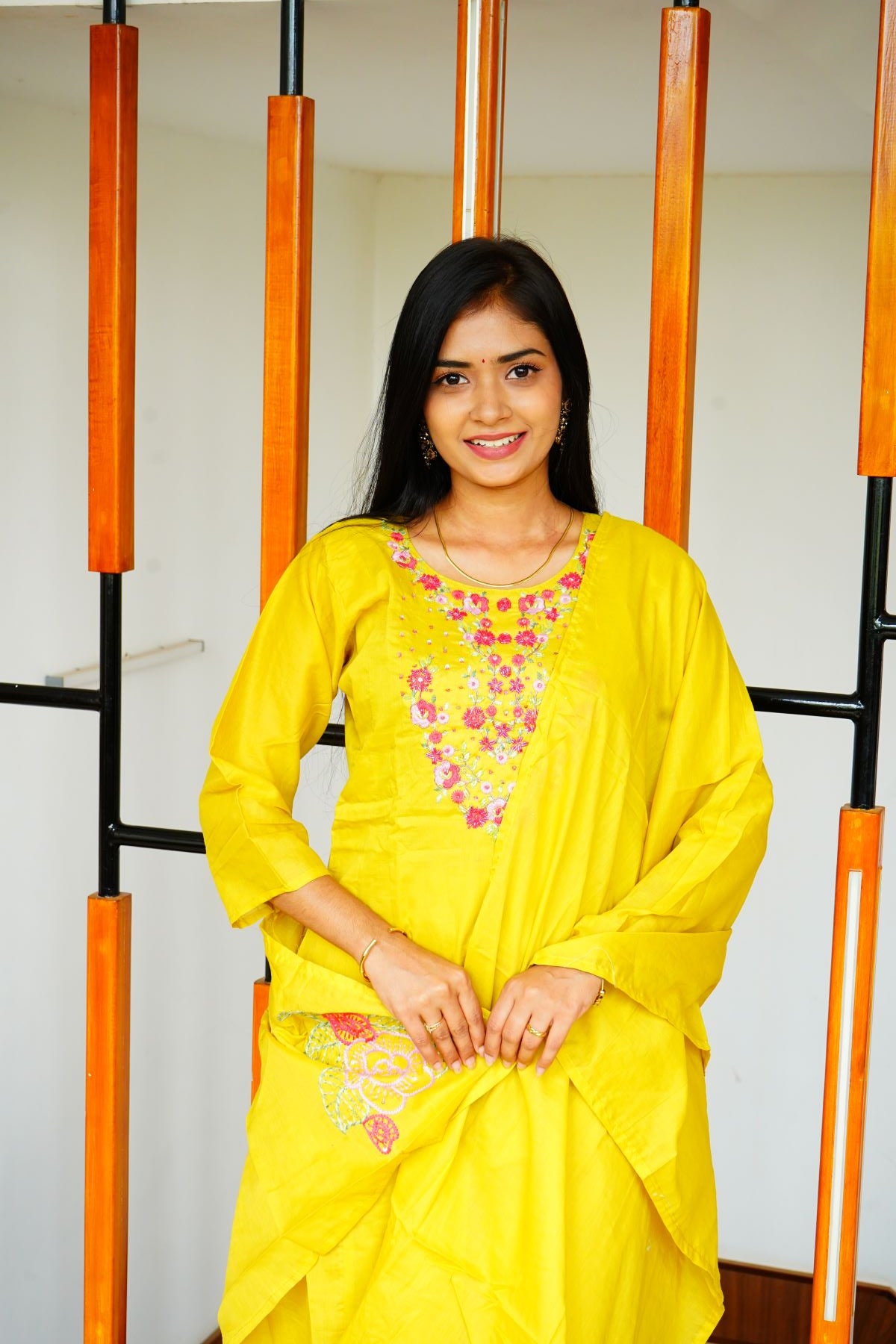 Vibrant yellow cotton delicate Floral Salwar suits