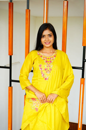 Vibrant yellow cotton delicate Floral Salwar suits