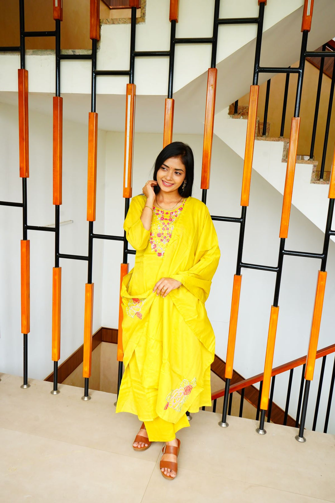 Vibrant yellow cotton delicate Floral Salwar suits