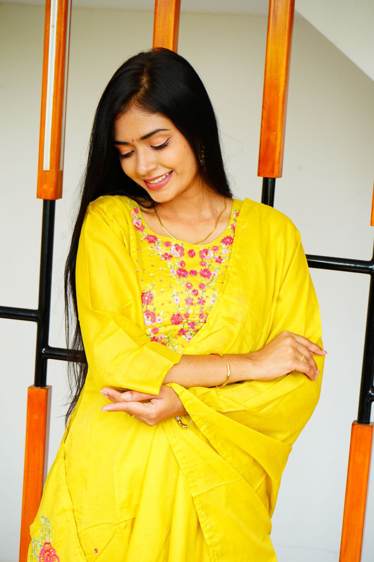 Vibrant yellow cotton delicate Floral Salwar suits