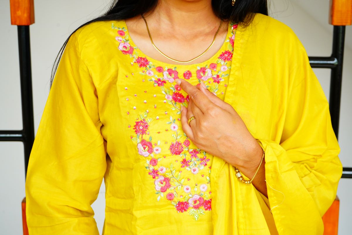 Vibrant yellow cotton delicate Floral Salwar suits