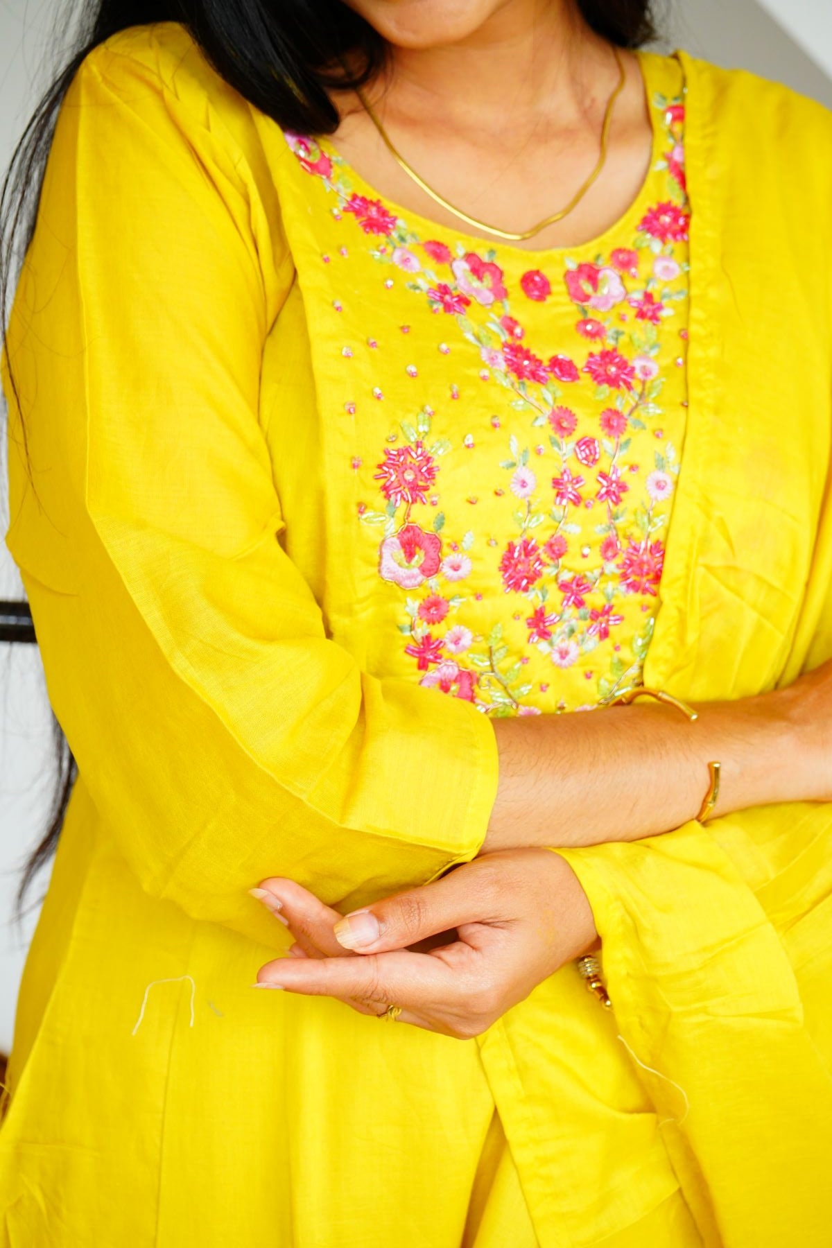 Vibrant yellow cotton delicate Floral Salwar suits