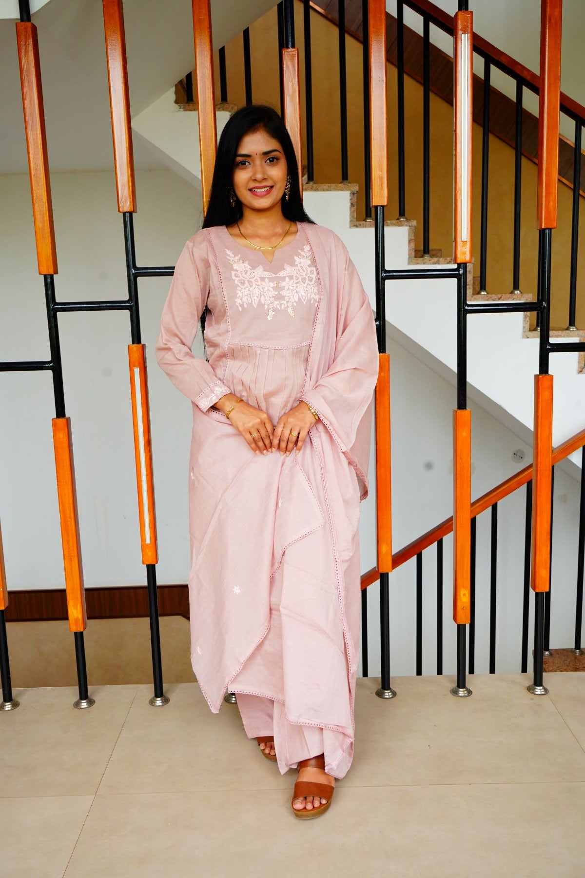 Soft Pastel Ivory  Mul Chanderi with timeless Chikankari work