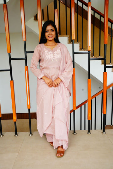 Soft Pastel Ivory  Mul Chanderi with timeless Chikankari work