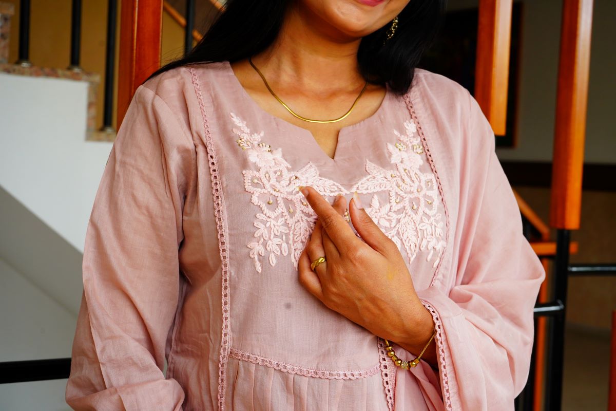Soft Pastel Ivory  Mul Chanderi with timeless Chikankari work