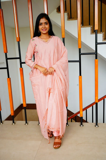 Pretty Pastel Pink  Premium Banaras Mul Chanderi Salwar suits