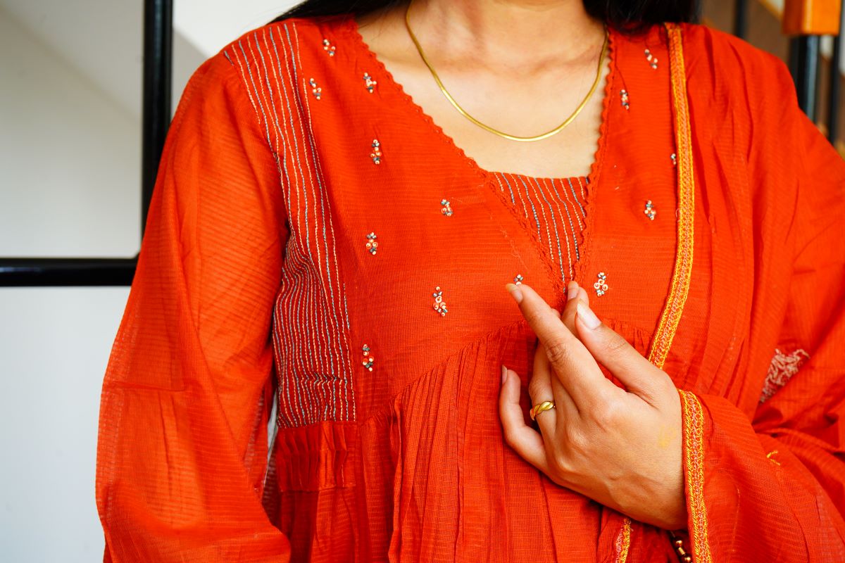 Kota Floral Embroidery with Minimal Zardosi Work Mul Chanderi Salwar Suit