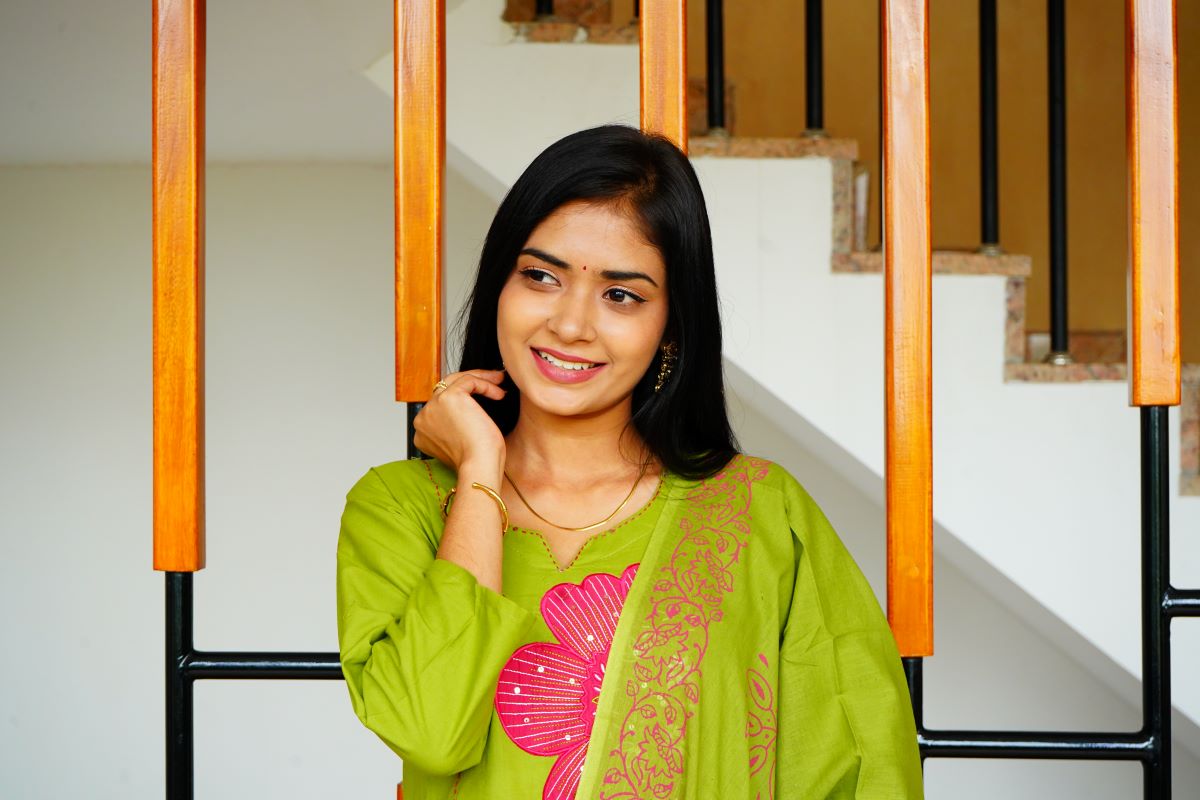 Elegant Green Flora Cottonl Salwar Suits