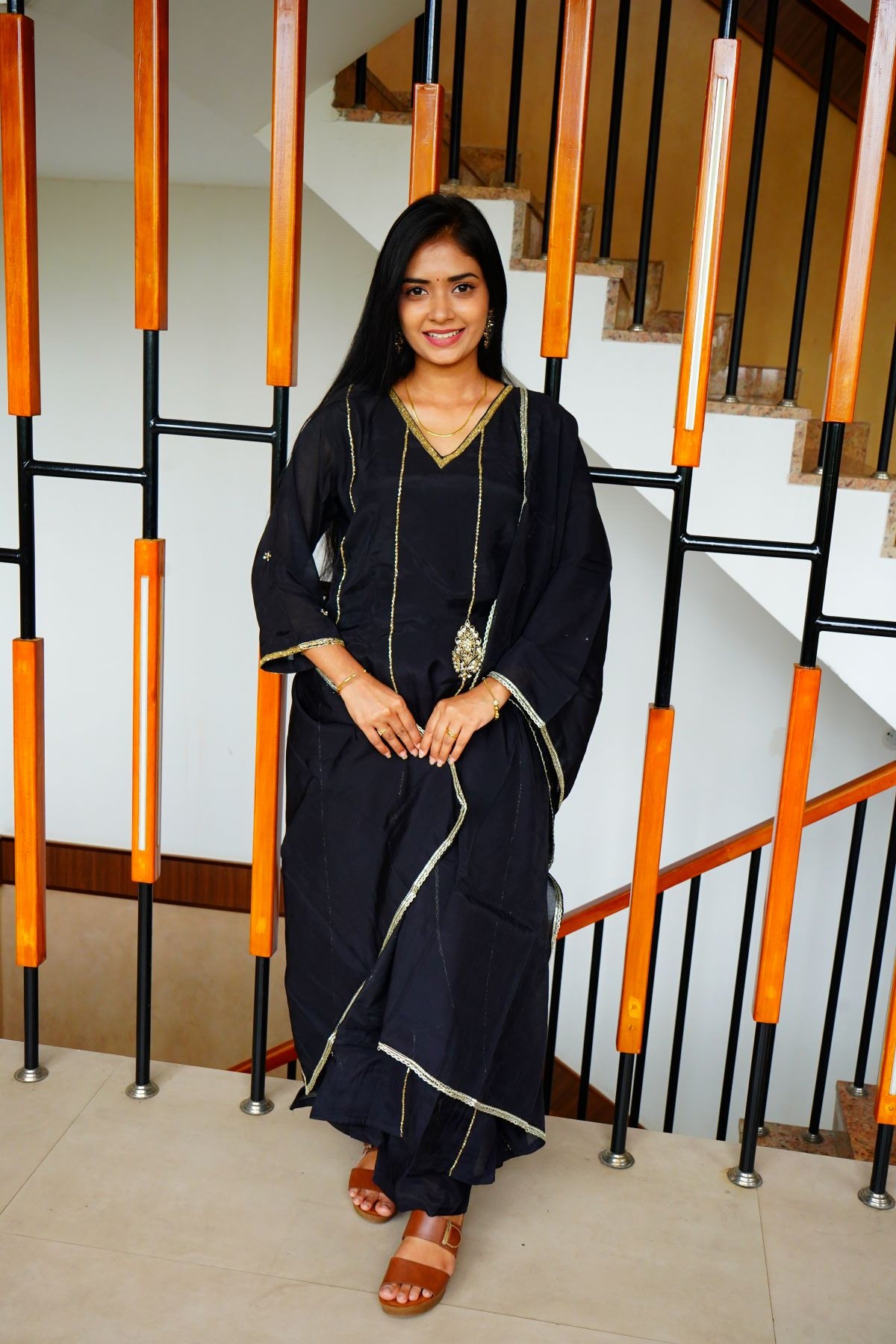 Classy Black Golden Zardozi Mul Chenderi Salwar Suits