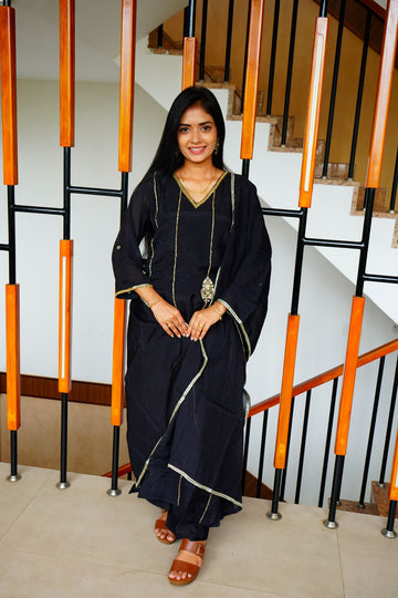 Classy Black Golden Zardozi Mul Chenderi Salwar Suits