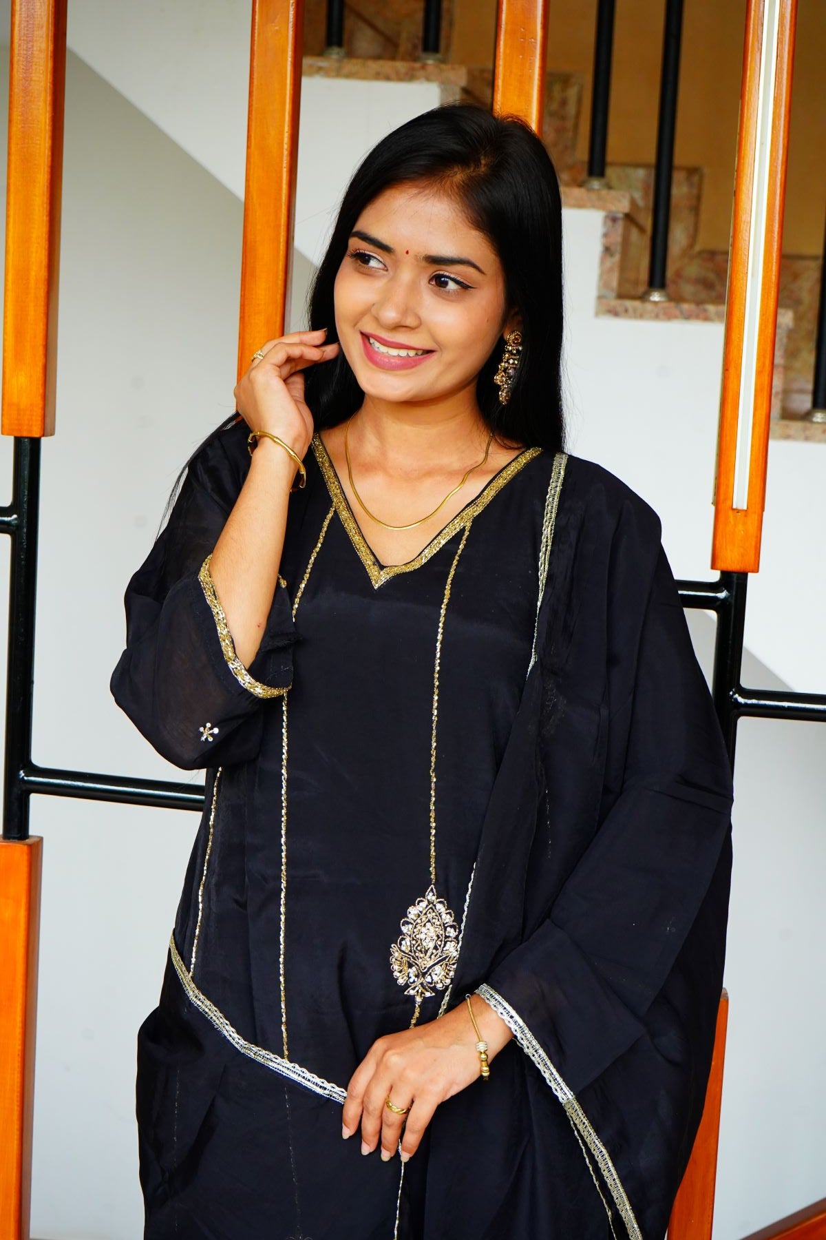 Classy Black Golden Zardozi Mul Chenderi Salwar Suits