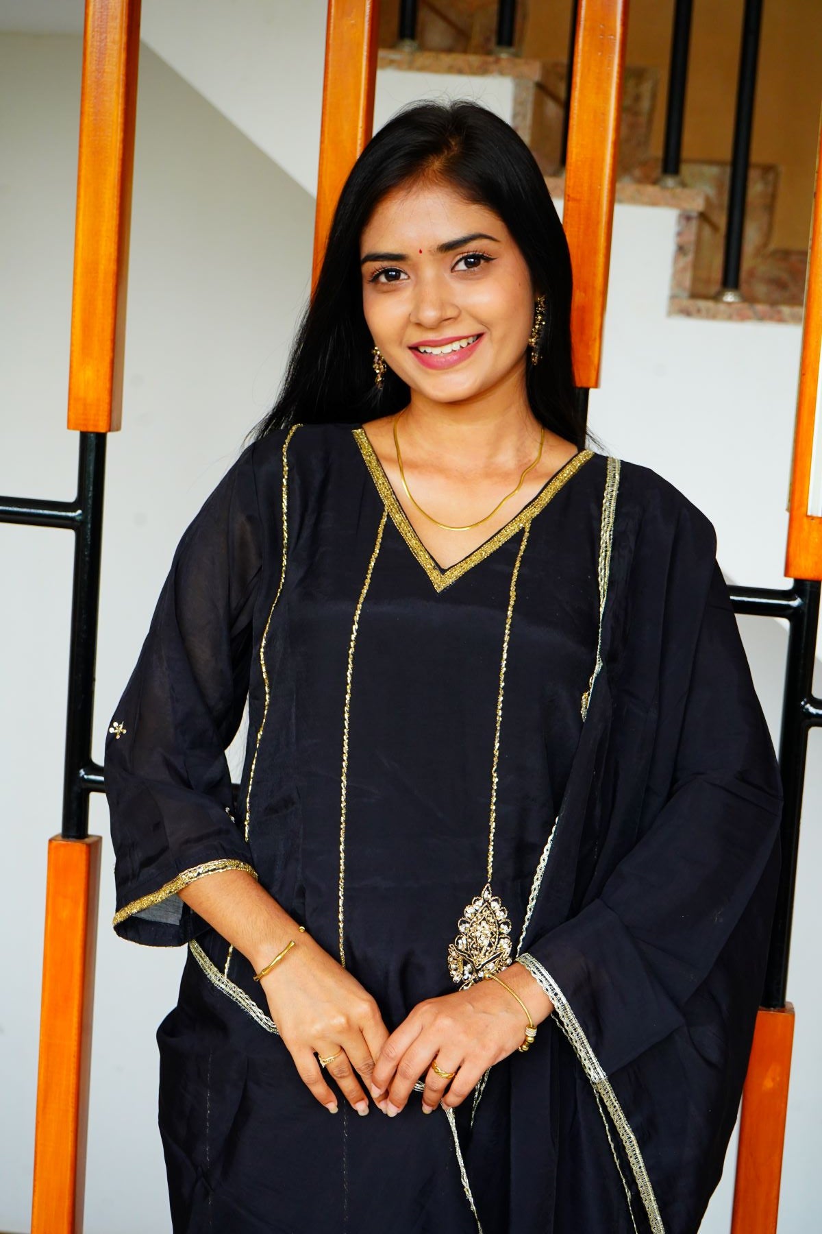 Classy Black Golden Zardozi Mul Chenderi Salwar Suits