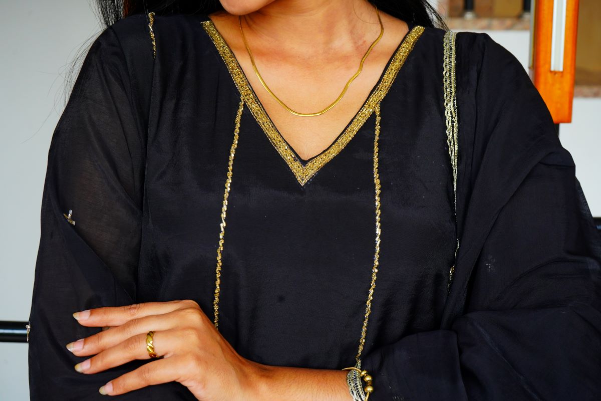 Classy Black Golden Zardozi Mul Chenderi Salwar Suits