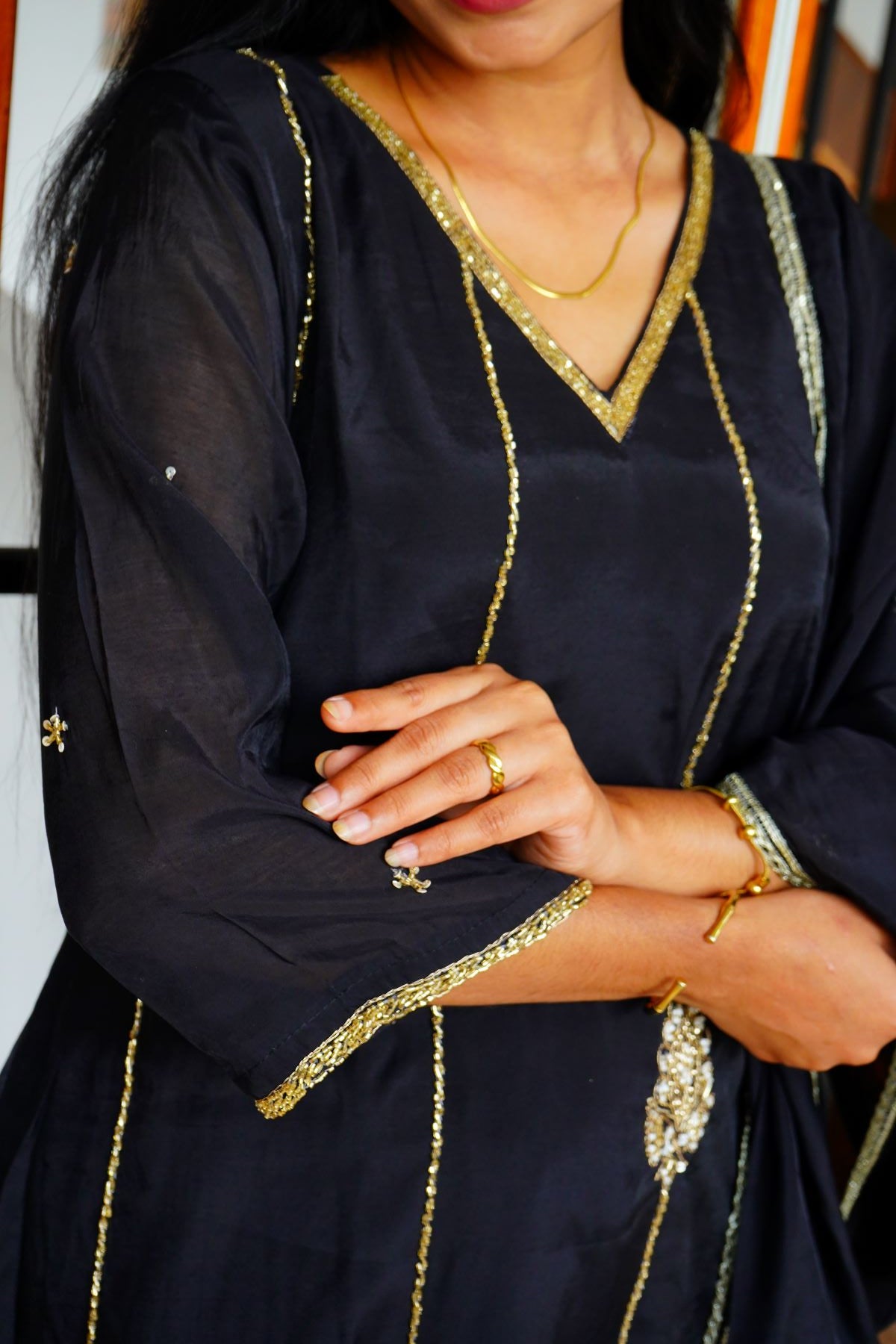 Classy Black Golden Zardozi Mul Chenderi Salwar Suits