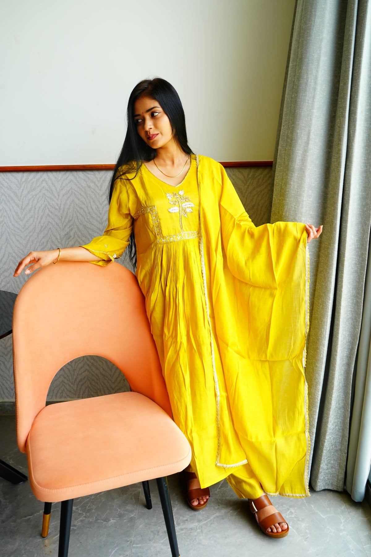 Classy Yellow Premium Mul Chanderi Salwar Suits