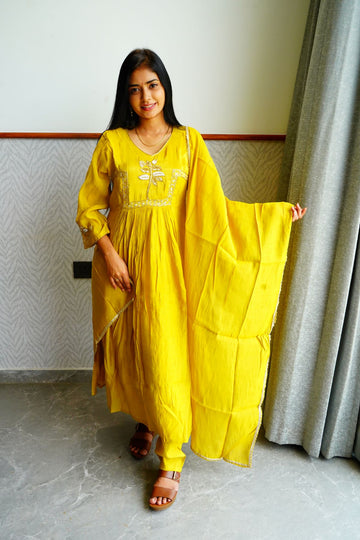 Classy Yellow Premium Mul Chanderi Salwar Suits