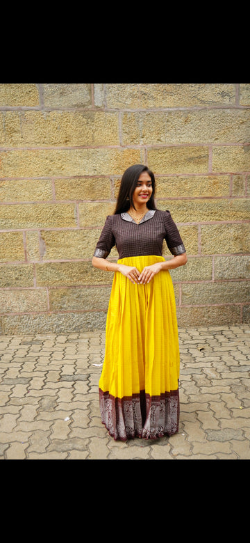 Heritage mustard Sungudi Silver Zari