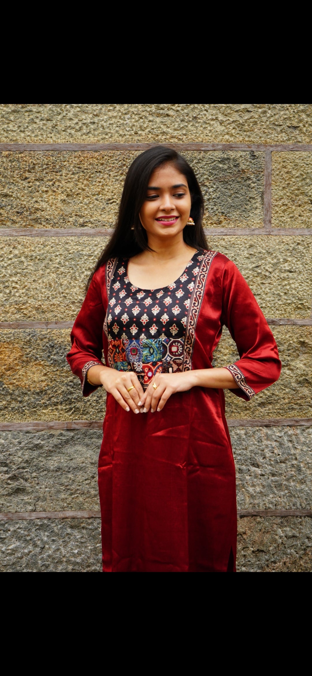 Modal Fabric Ajrak Design Kurti – Maroon