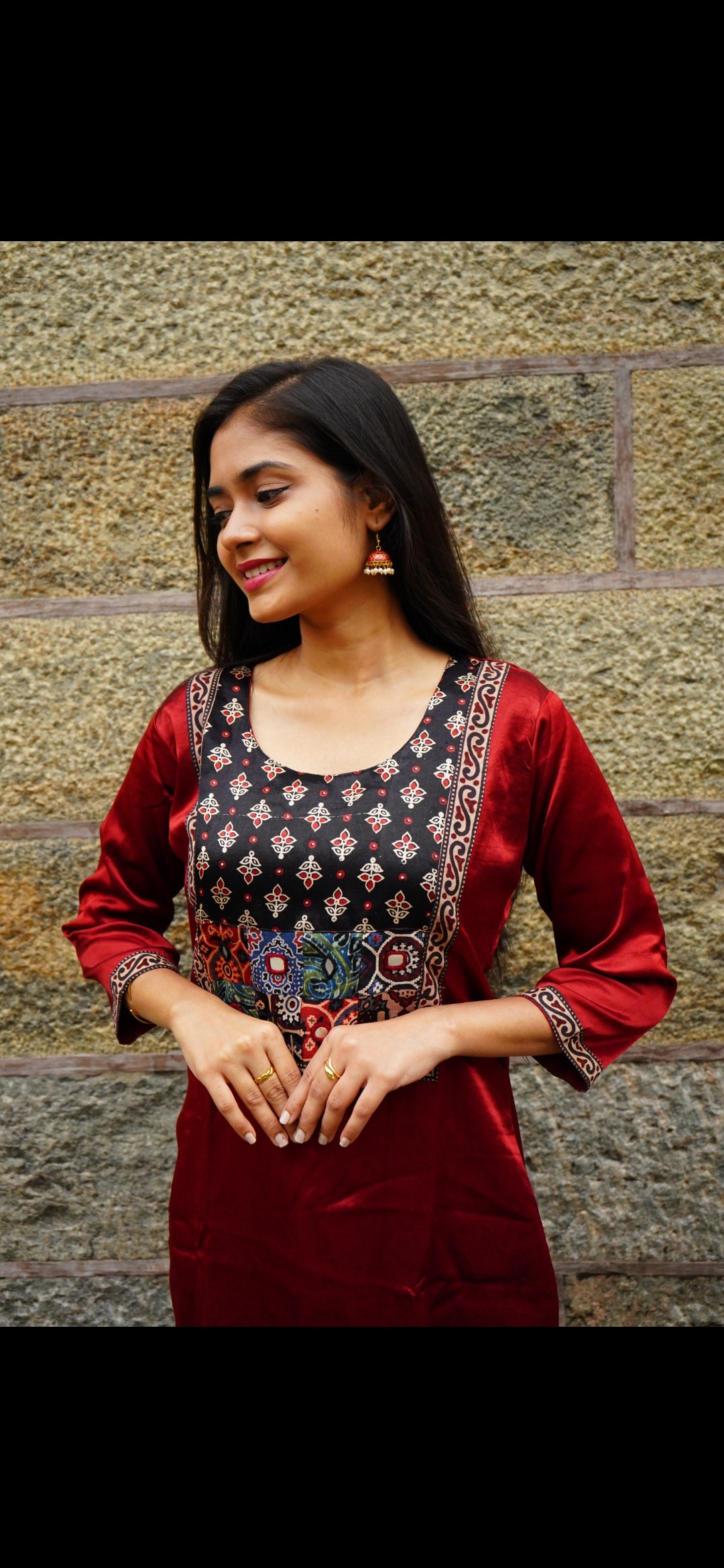 Modal Fabric Ajrak Design Kurti – Maroon
