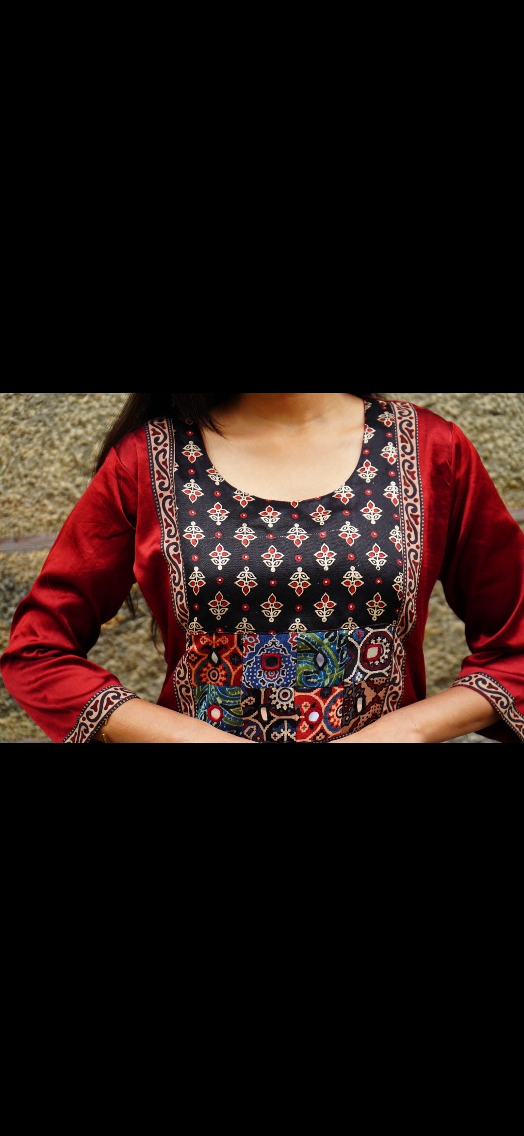 Modal Fabric Ajrak Design Kurti – Maroon