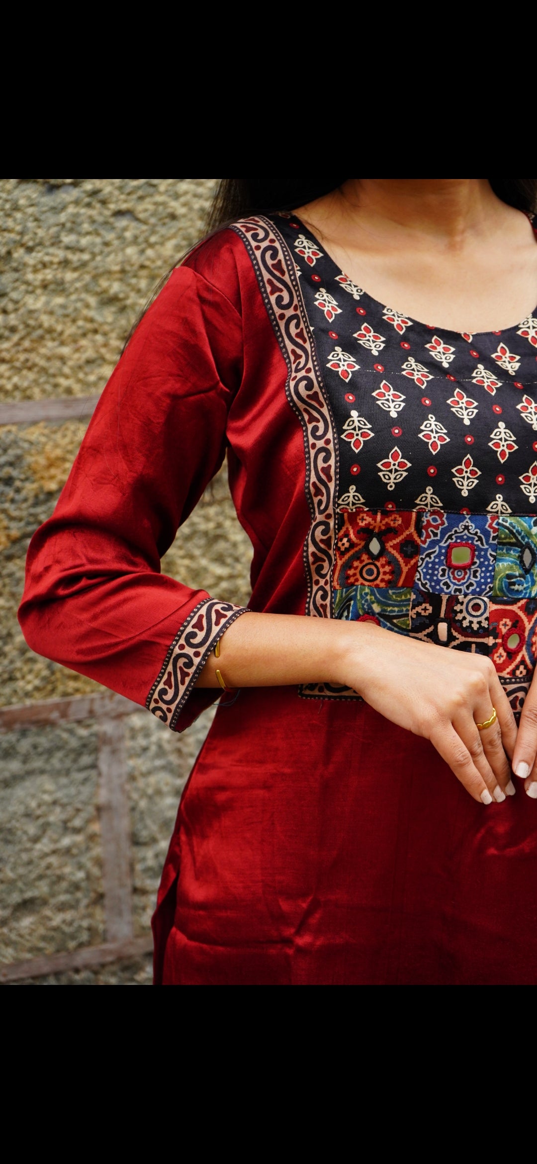 Modal Fabric Ajrak Design Kurti – Maroon