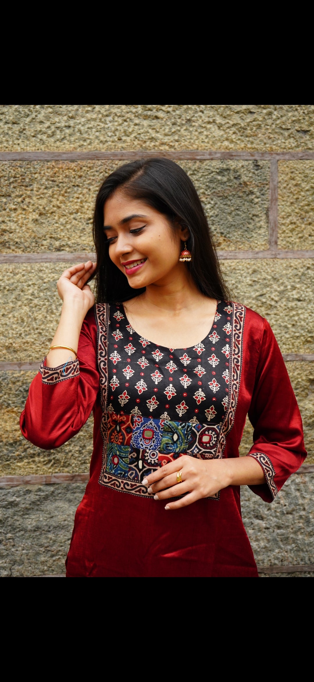 Modal Fabric Ajrak Design Kurti – Maroon